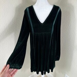 Rusttydustty Velvet Mini Dress Womens Small Green Whimsigoth Boho Babydoll Y2K